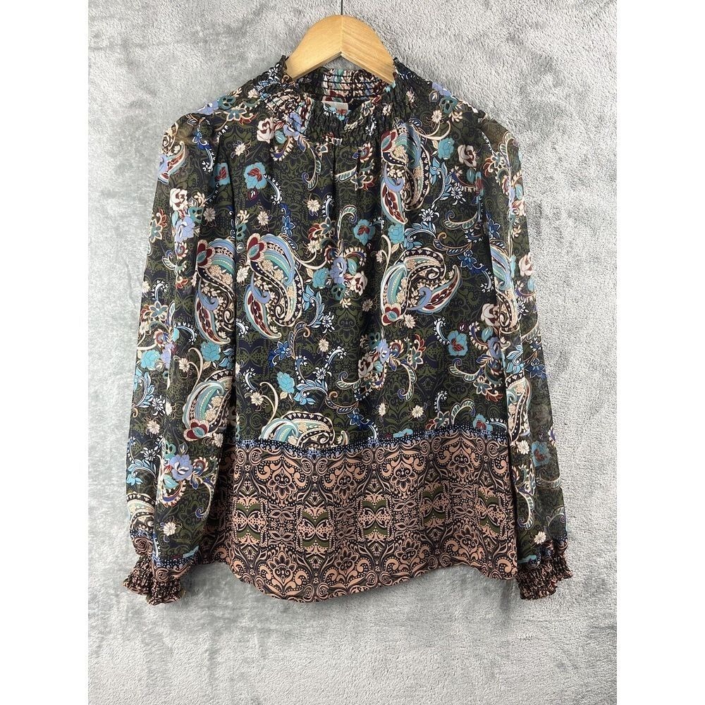 Fig & Flower Floral Paisley Boho Top Medium High Neck Lined Boho Feminine